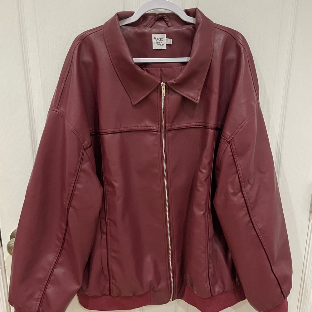 Red Leather Bomber Jacket